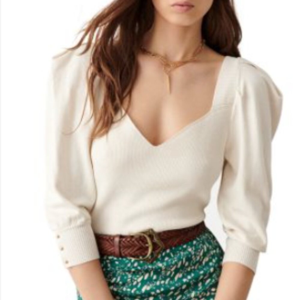 ba&sh Ivory Ribbed Knit Sweater